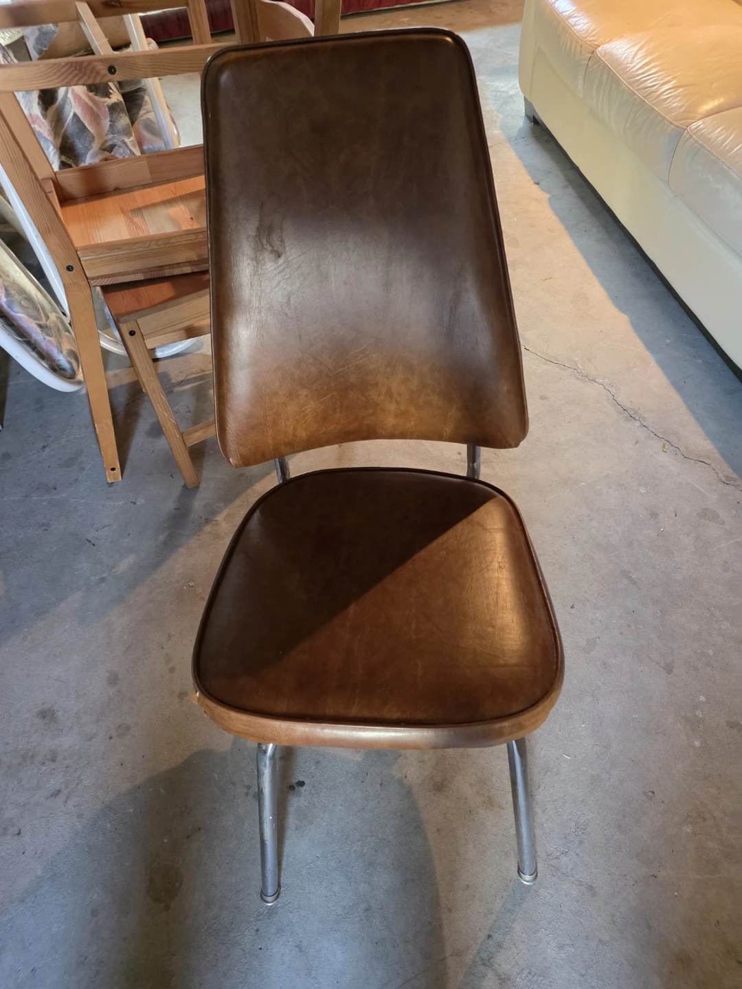 Vintage Mid-Century Style Brown Vinyl Dining Chair