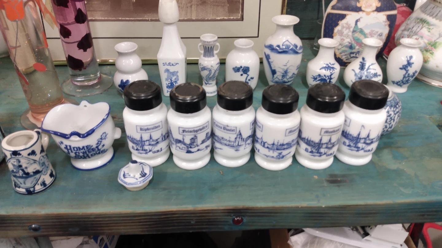 Vintage Blue and White Spice Jars Set