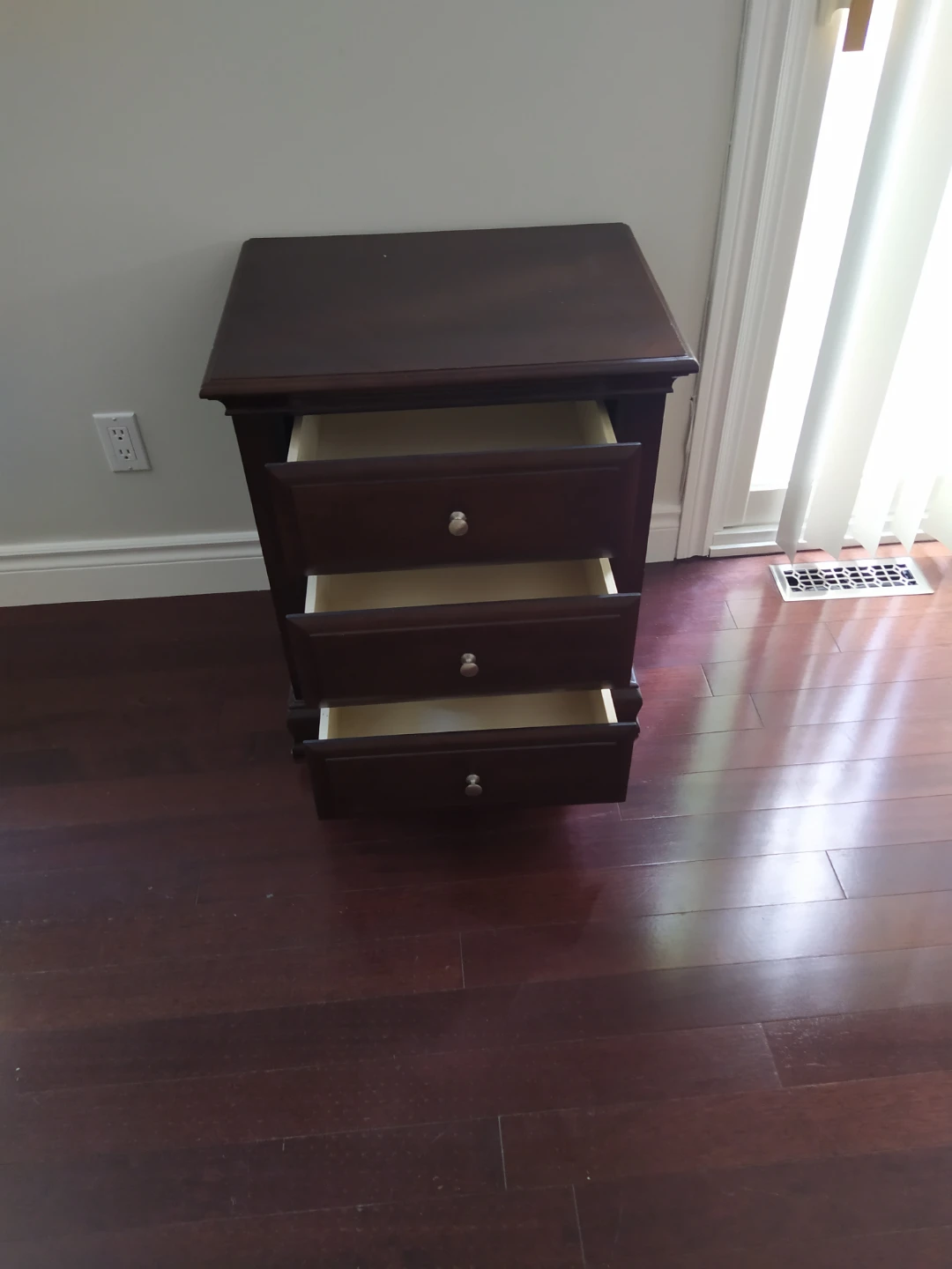Dark Wood 3-Drawer Nightstand - photo 3