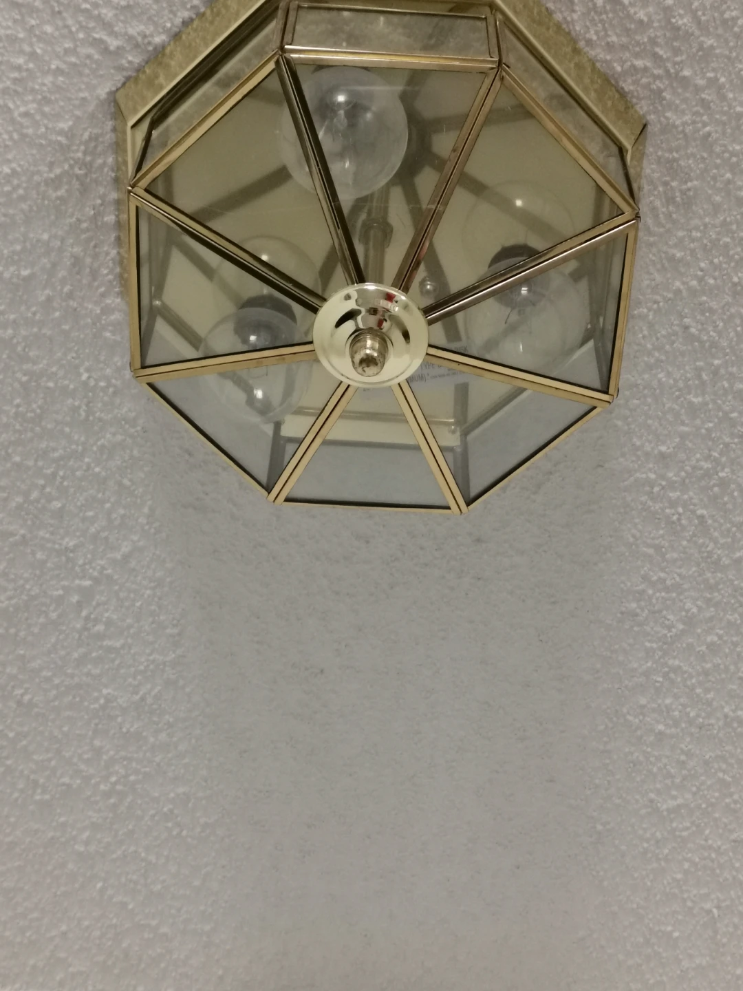 Octagonal Brass and Glass Ceiling Light
