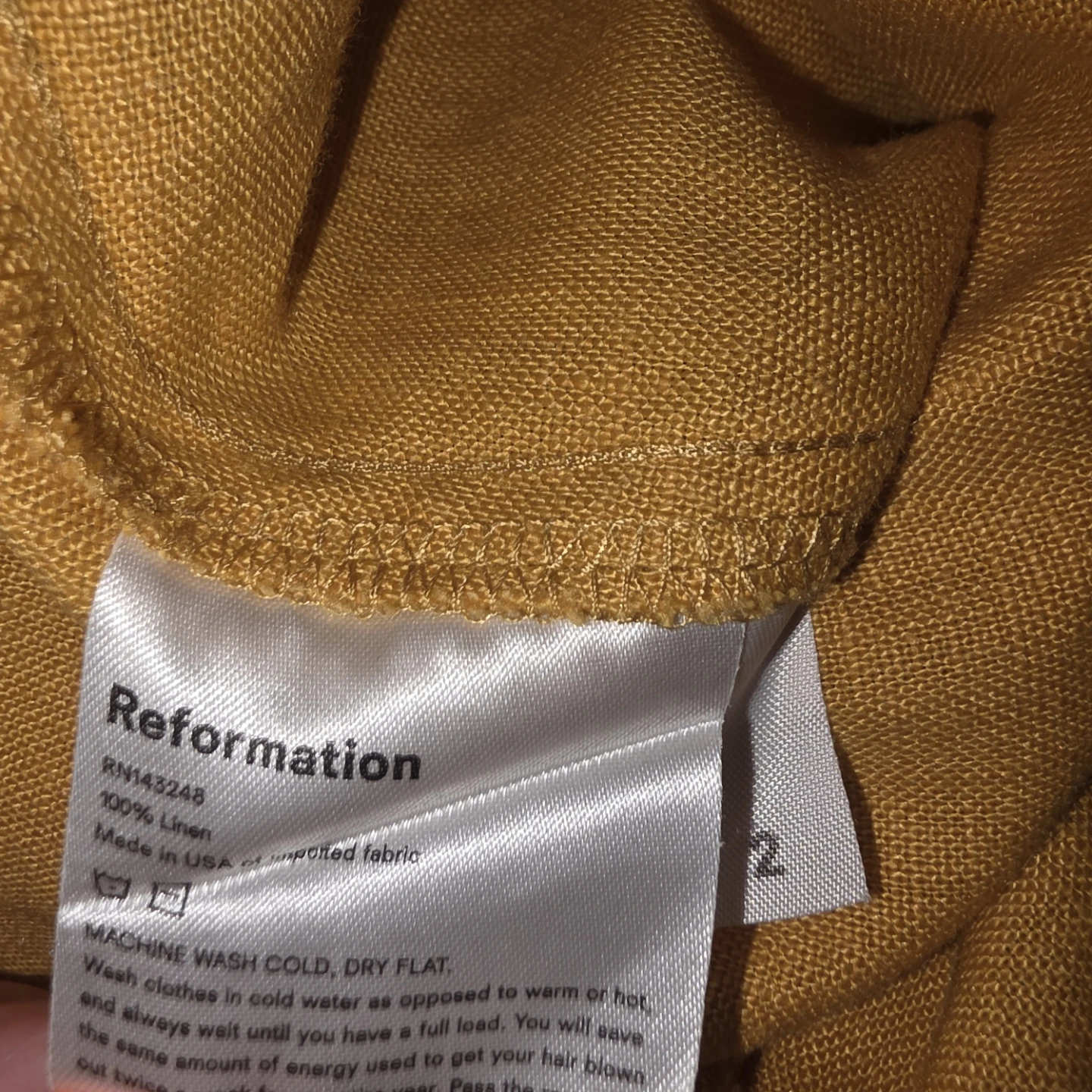 Reformation Mustard Yellow Linen Dress Size 2 - photo 4