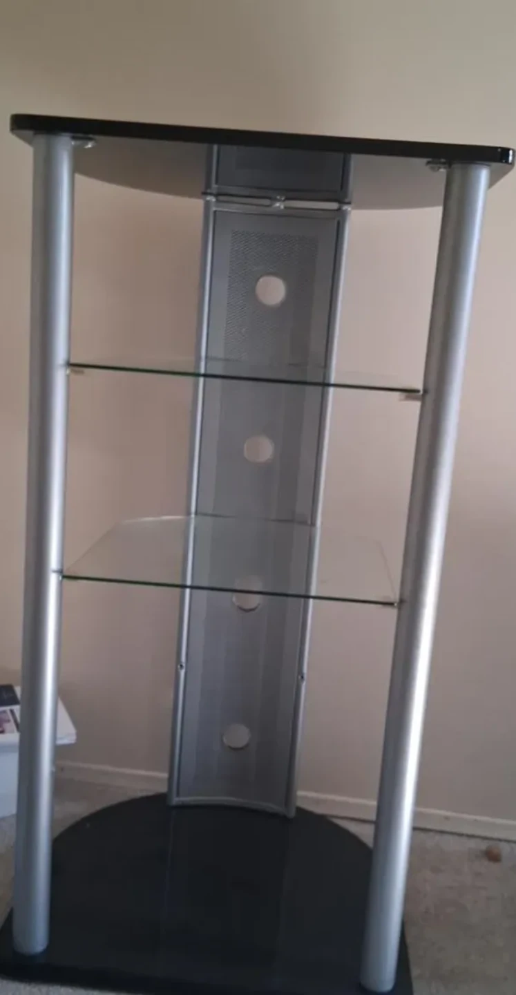 Glass and Silver Metal AV Media Stand