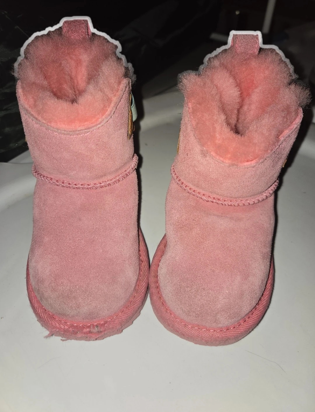 Authentic UGG Classic Fluff Bow Mini Pink Suede Boots - 7 kids