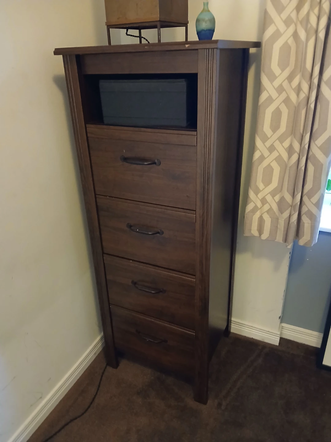 Tall Dark Brown Wood Storage Chest
