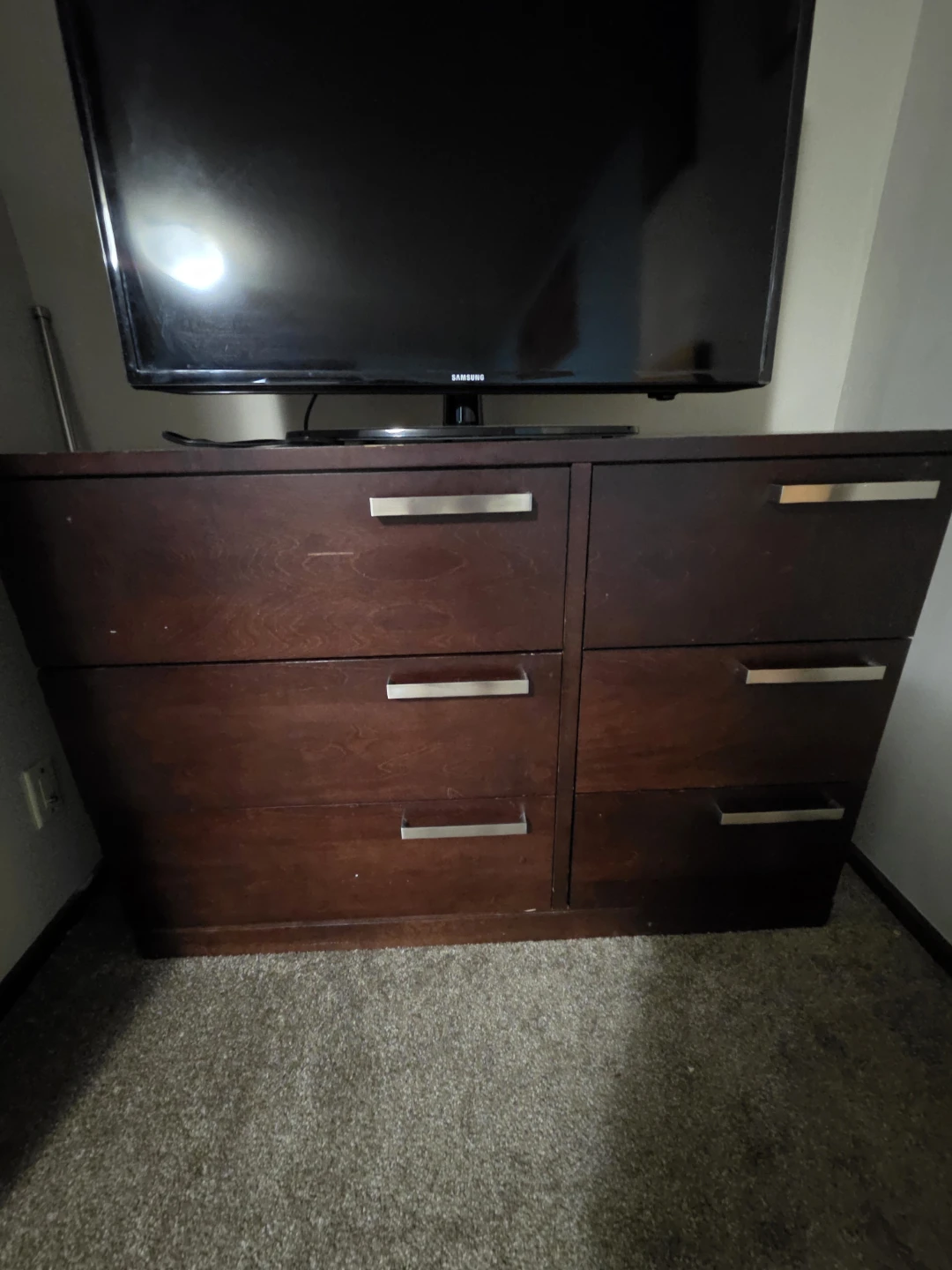 Dark Wood Dresser with Silver Handles