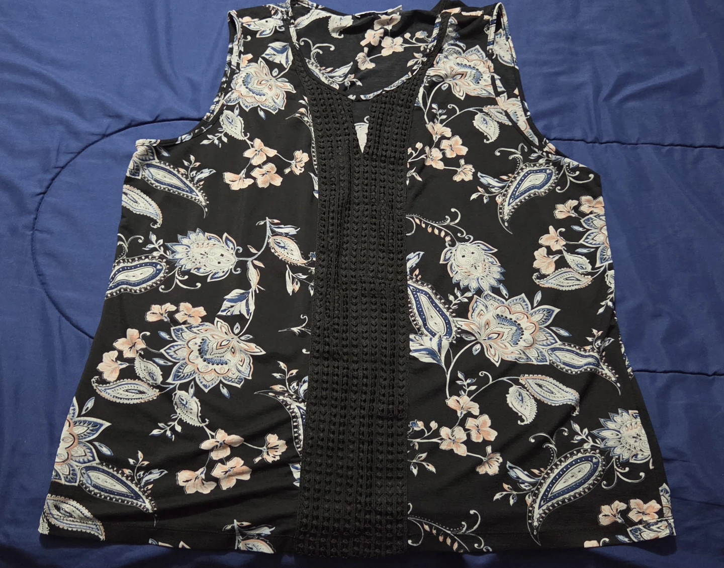Black floral sleeveless blouse