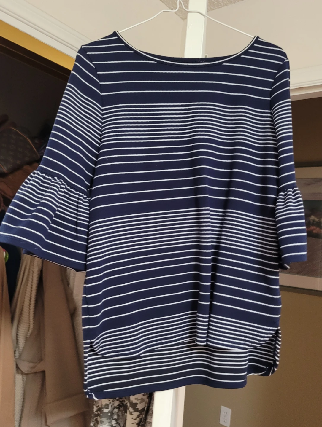 Navy and White Striped Bell Sleeve🏈 Top