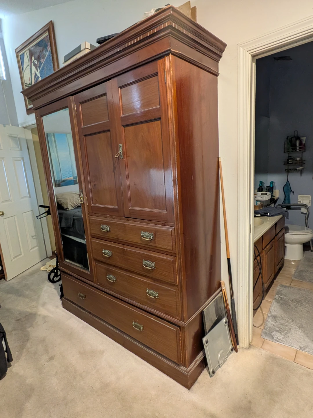 Vintage Wooden Wardrobe with Mirror - photo 2