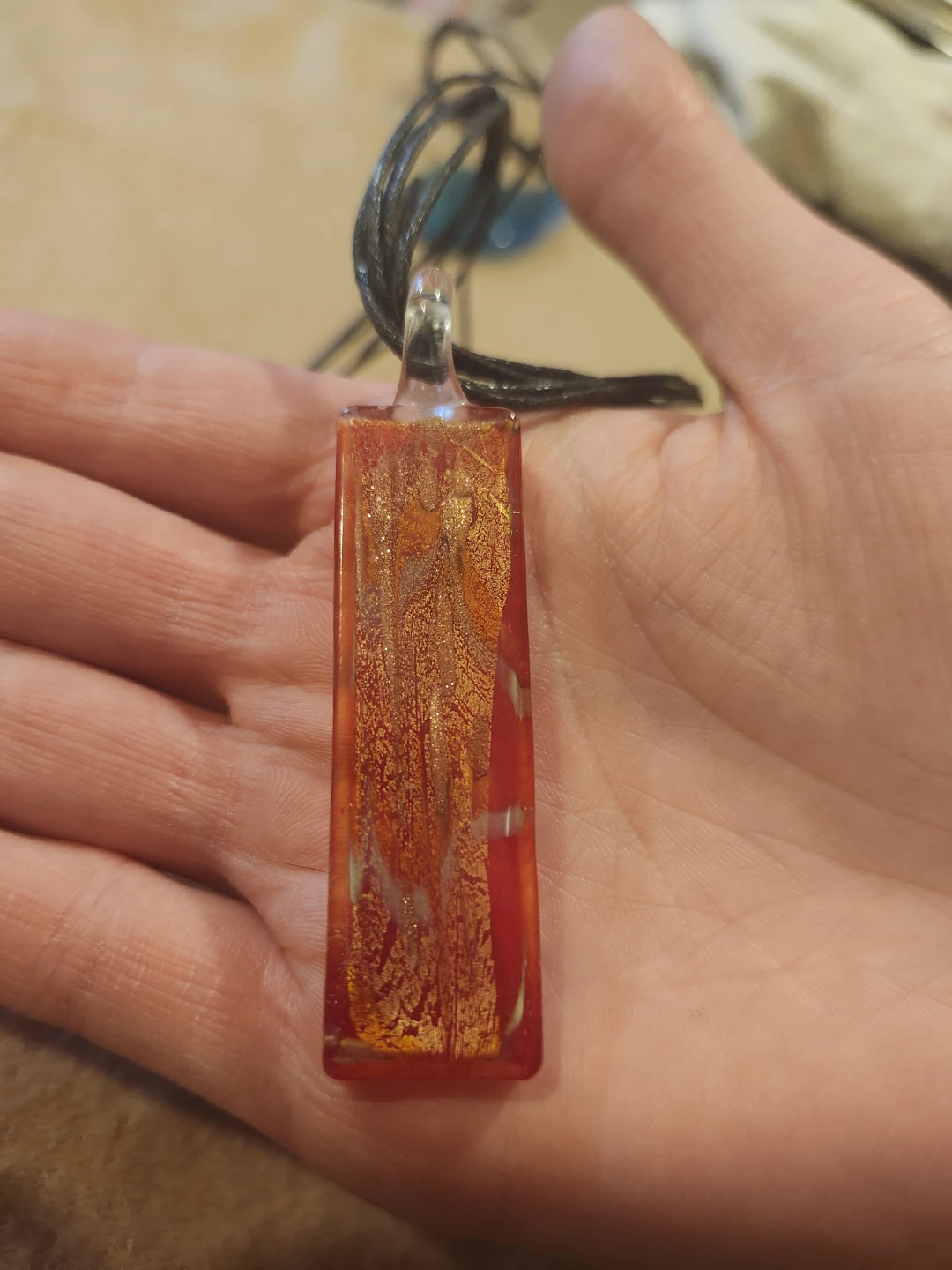 Red and Gold Fused Glass Necklace