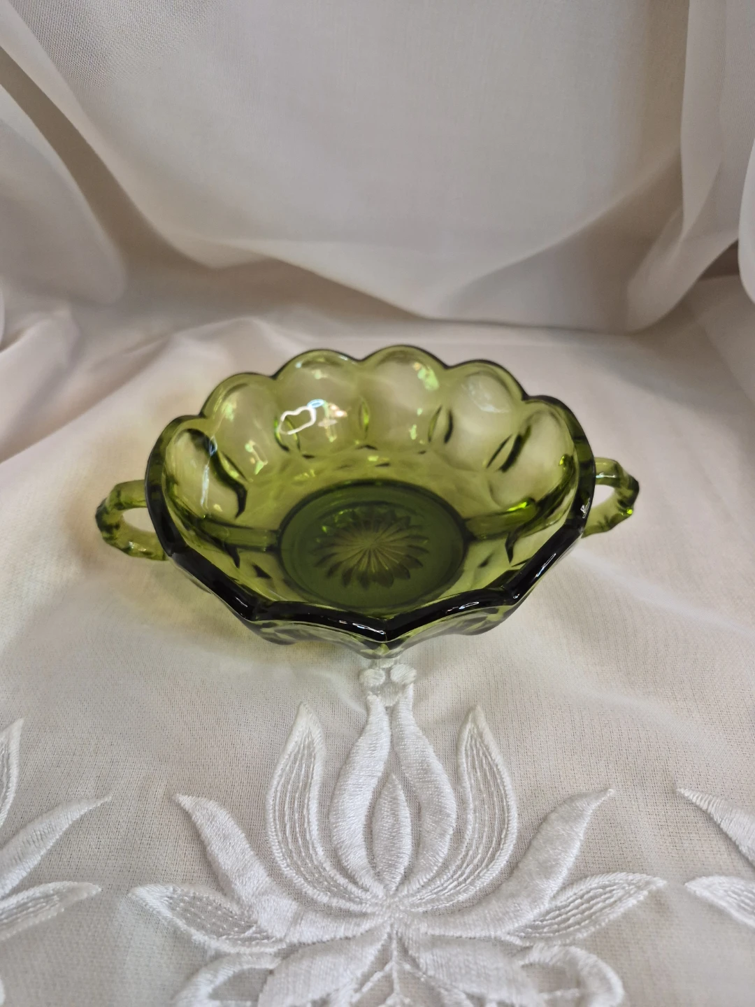 Anchor Hocking Avacado Green Double Handle Bowl Candy Dish etc. - photo 4