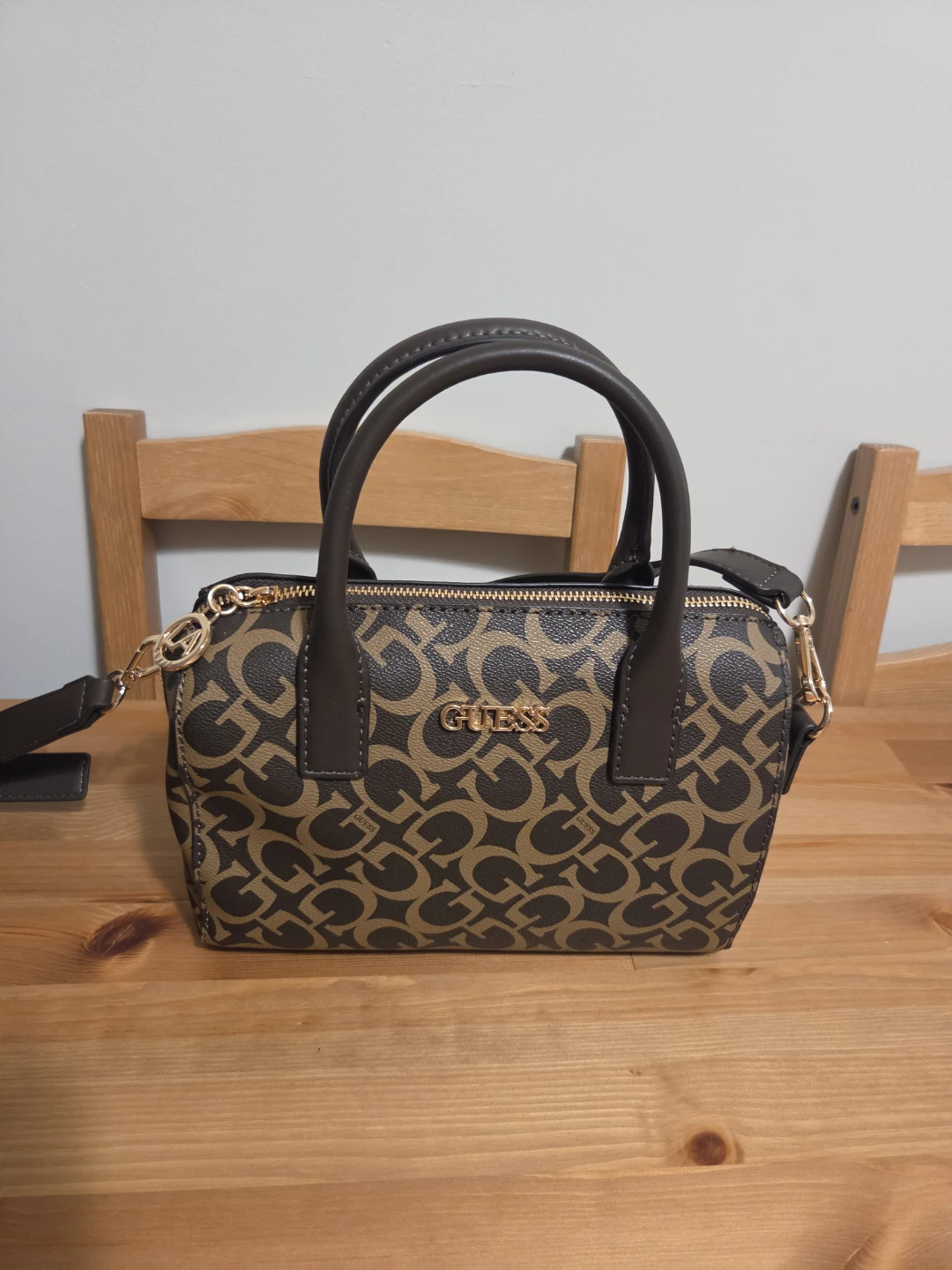 Guess Brown Logo Print Satchel Bag - photo 2