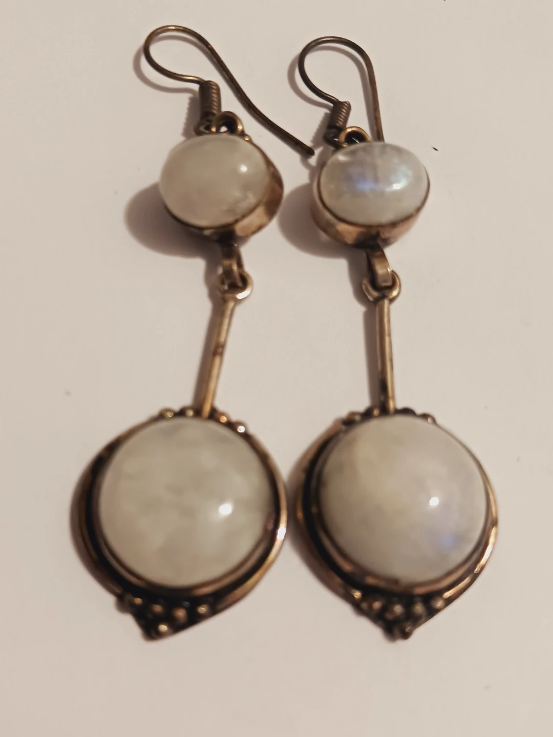 Sterling Silver 925 Rainbow Moonstone Dangle Earrings - photo 3