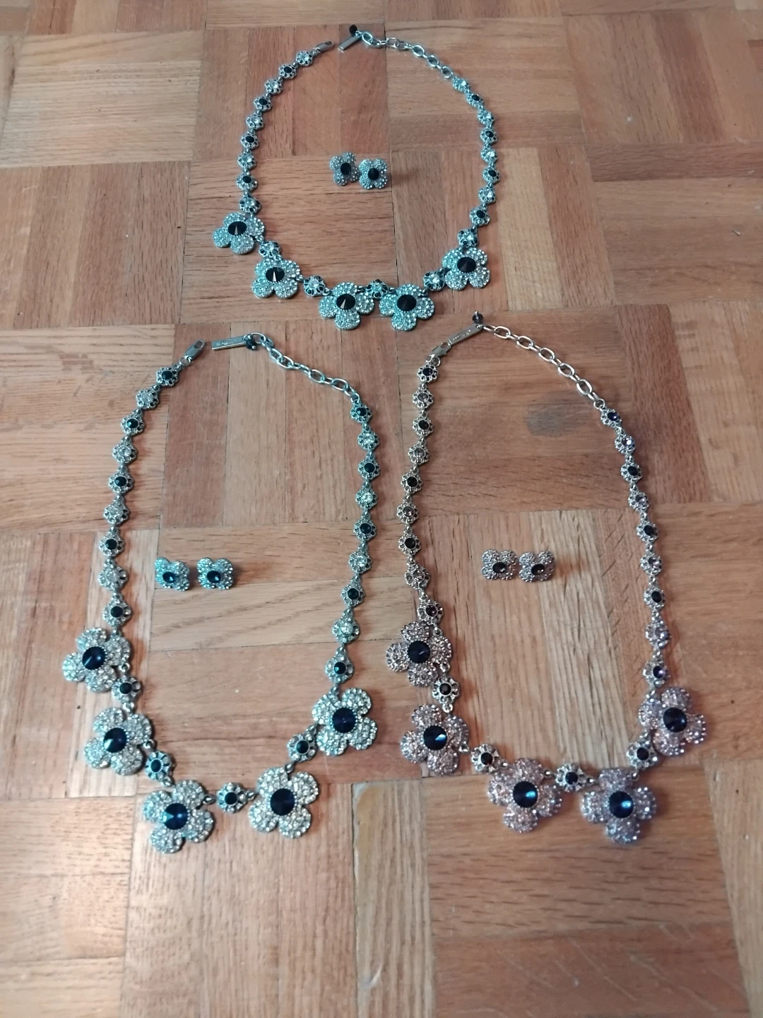 Floral Rhinestone Necklace and Earring Sets