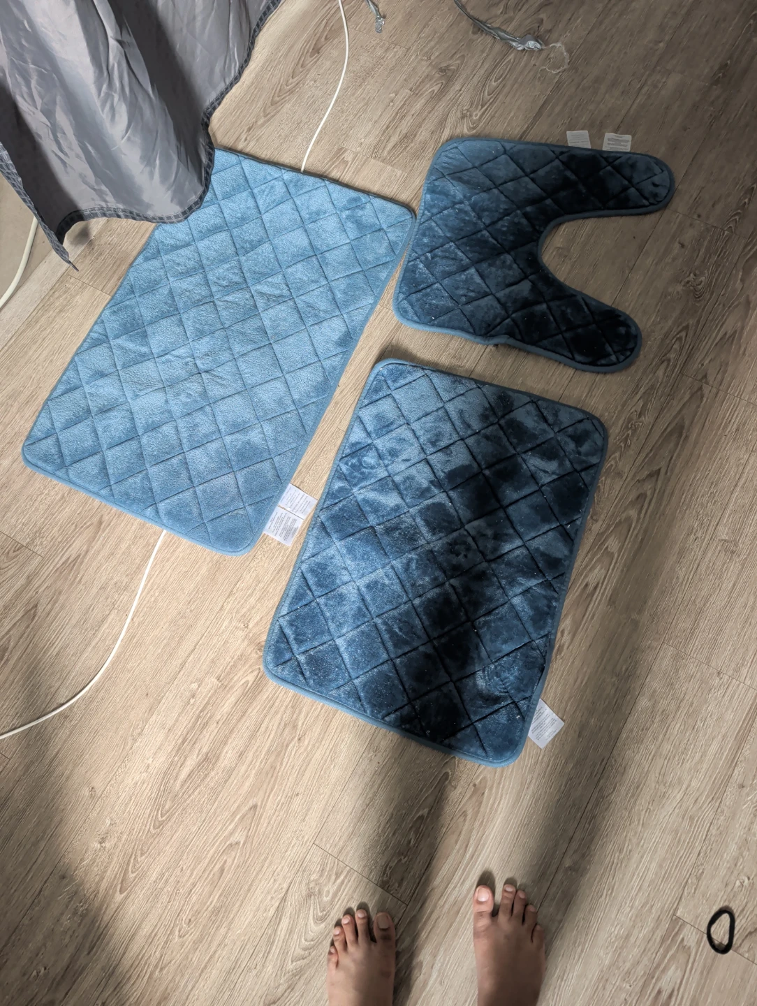 3-Piece Blue Quilted Bath Mat Set
