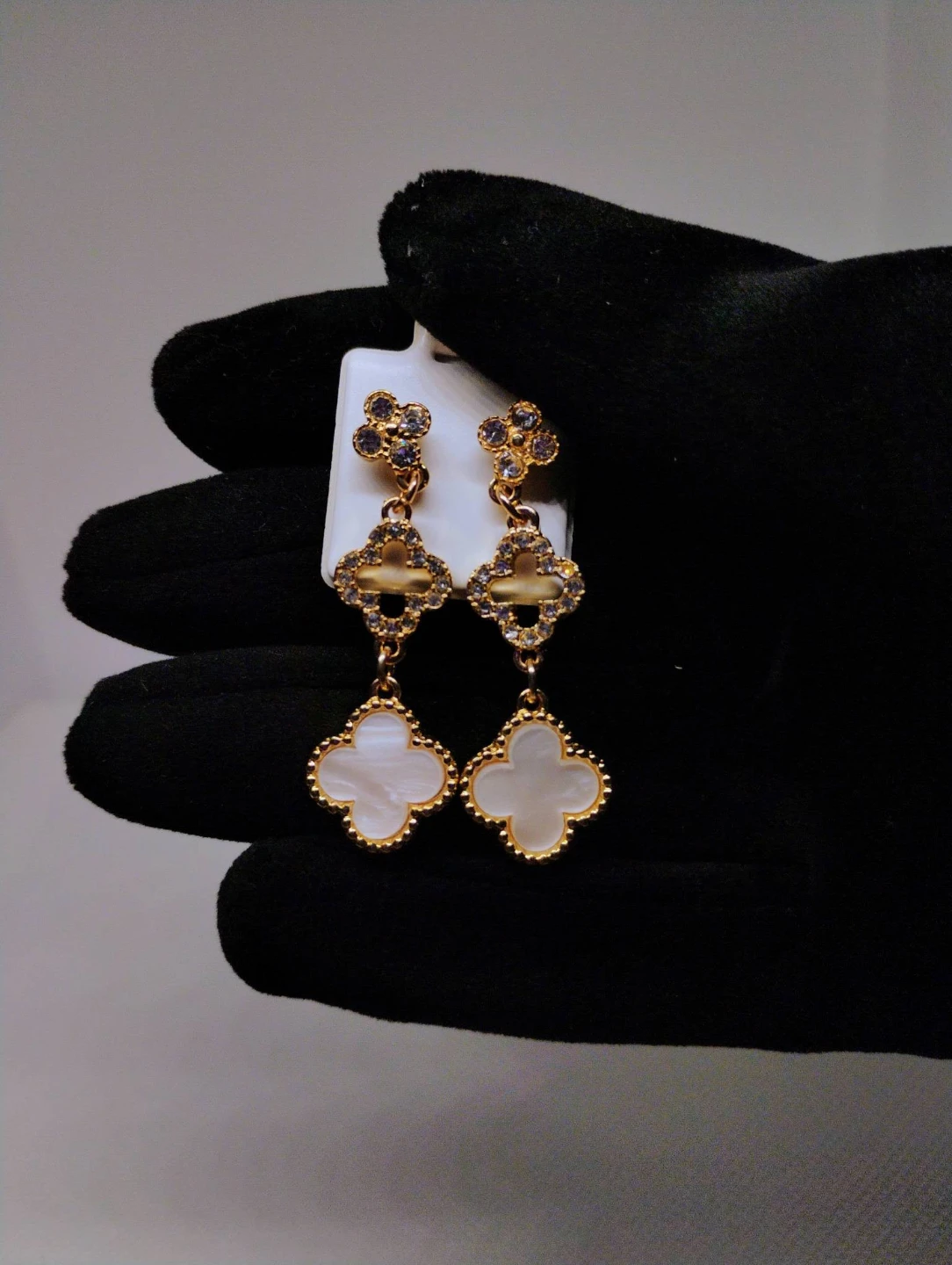 Mother of pearl four leaf clover dangle earrings