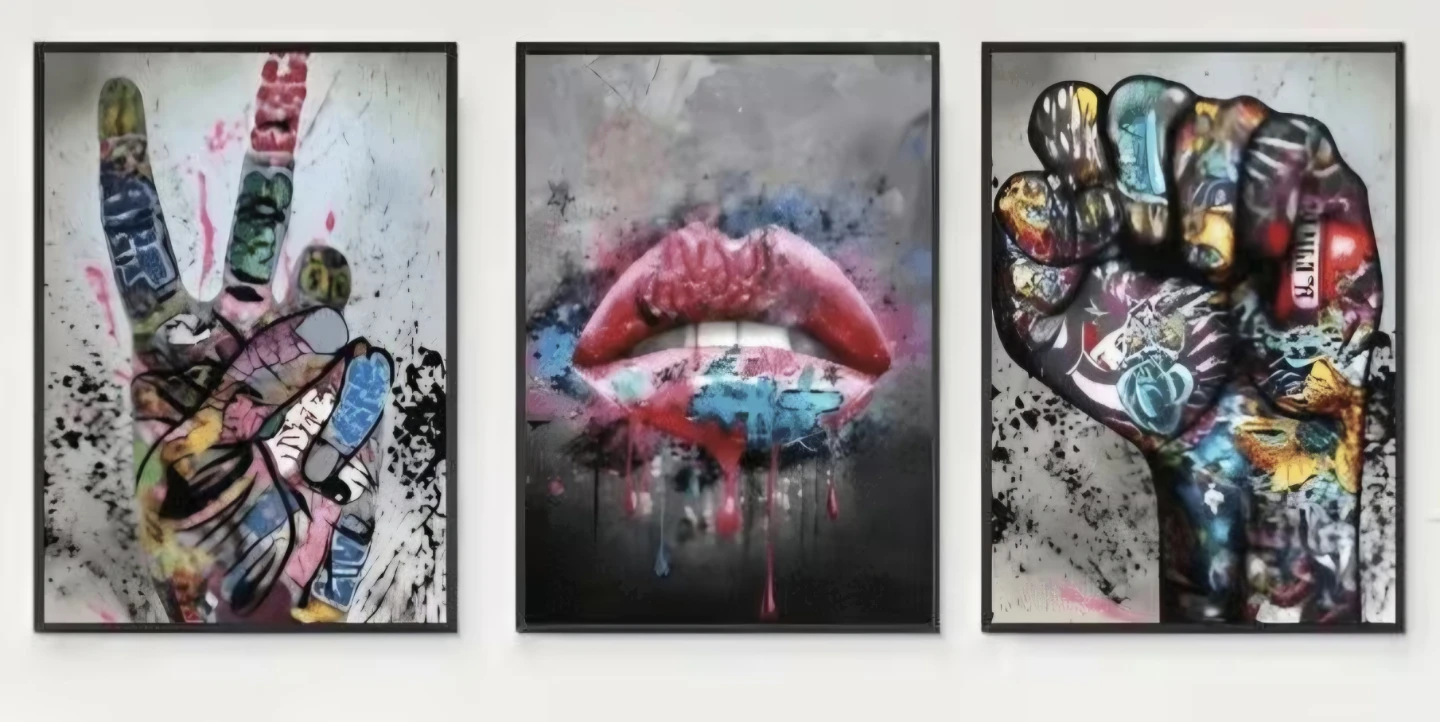 Set of 3 Vibrant Graffiti Style Wall Art 12"x15" Framed