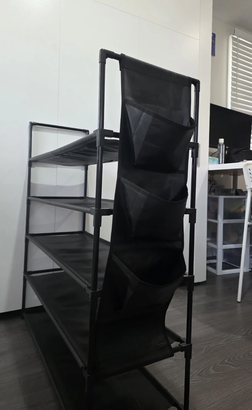 Black 4-Tier Shoe Rack with Side Pockets - photo 3