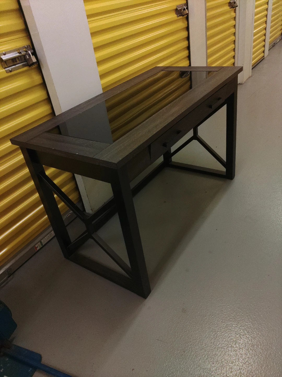 Dark Wood Writing Desk with Glass Top