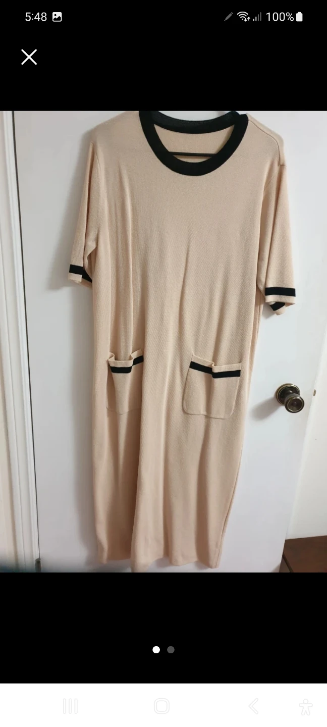 🏈Beige Knit Dress with Black Trim