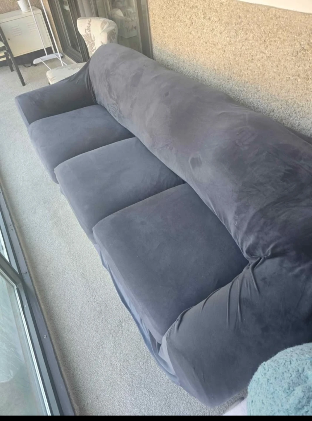 Three-Seater Grey Velvet Sofa