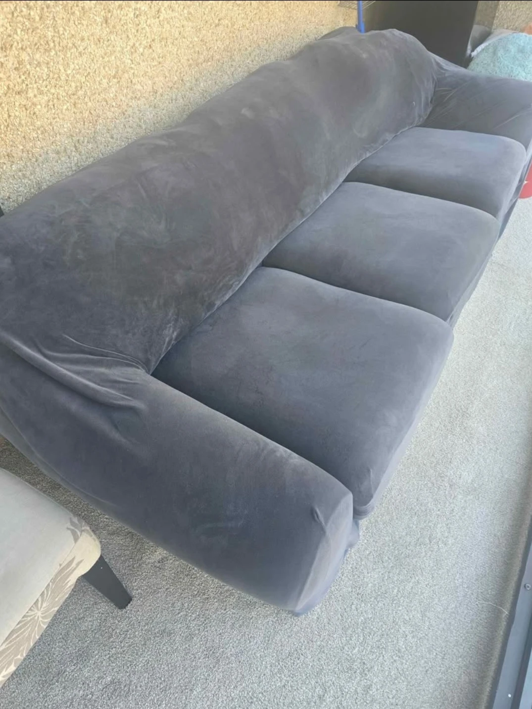 Three-Seater Grey Velvet Sofa - photo 2