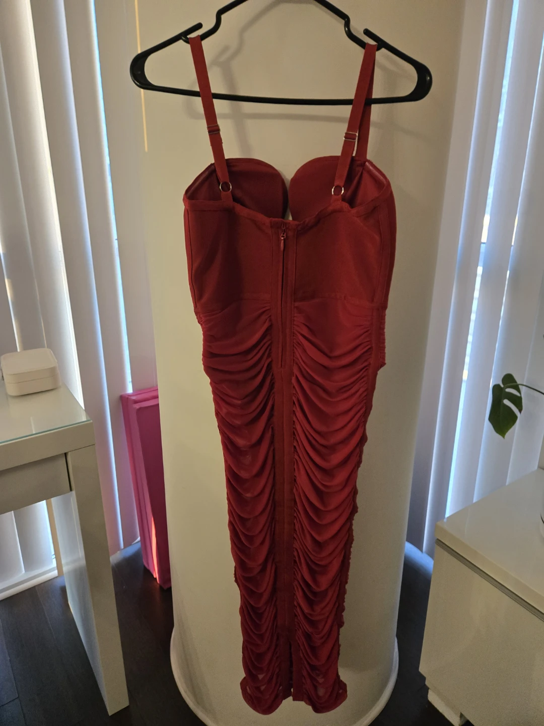 Fashion Nova Red Ruched Midi Dress - photo 2