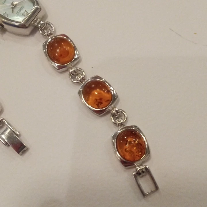 Vintage Badavici Watch With Amber Lucite Cabochons Silvertone - photo 3
