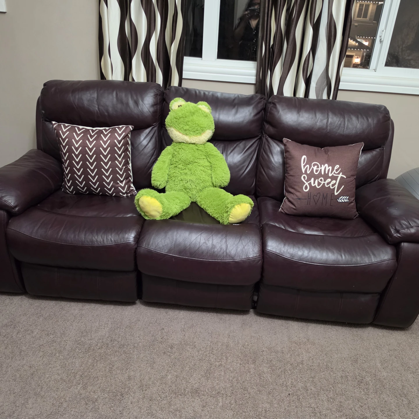 Dark Brown Leather Reclining Sofa - photo 3