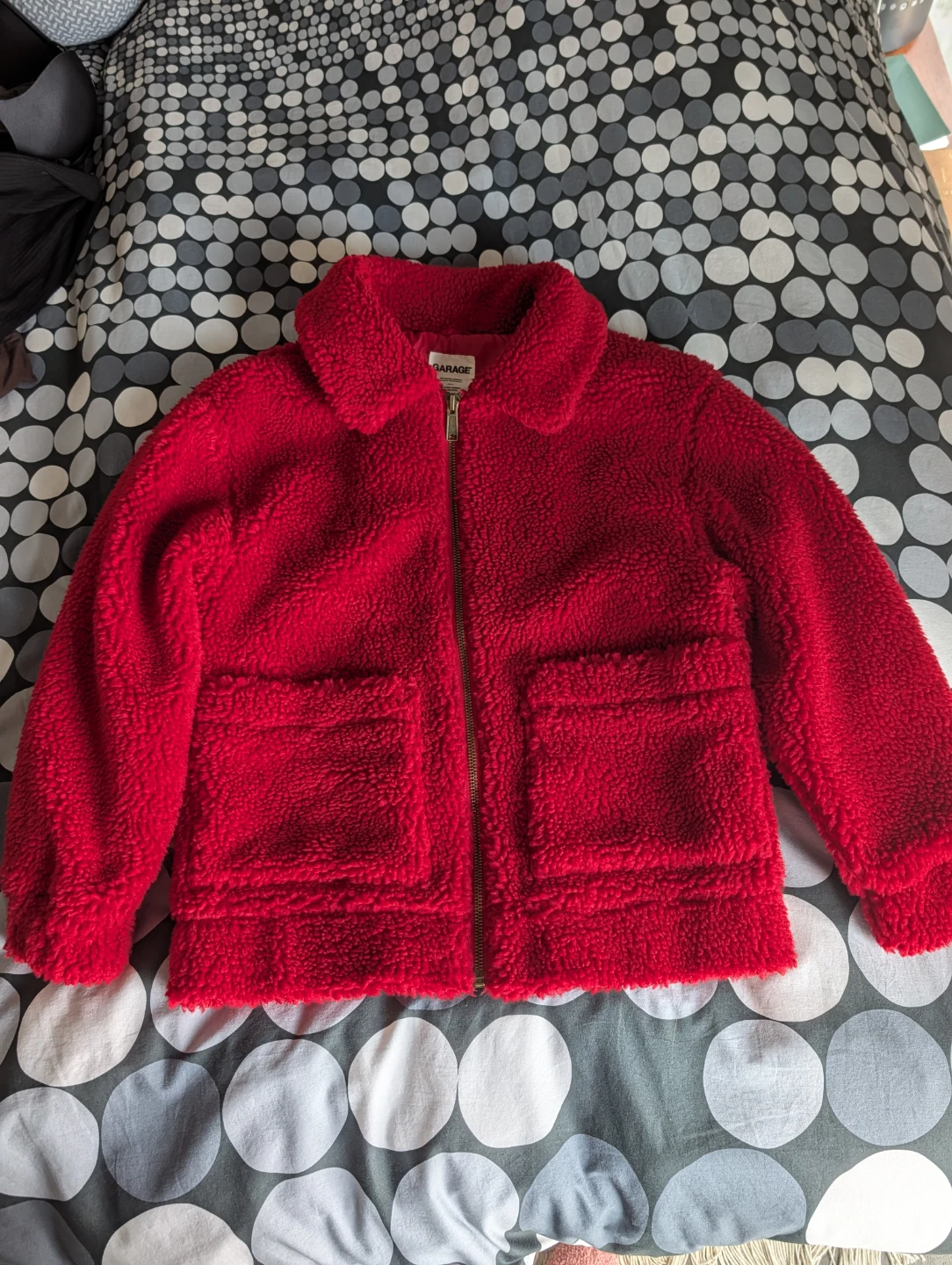GARAGE Red Fuzzy Teddy Jacket - XS/S