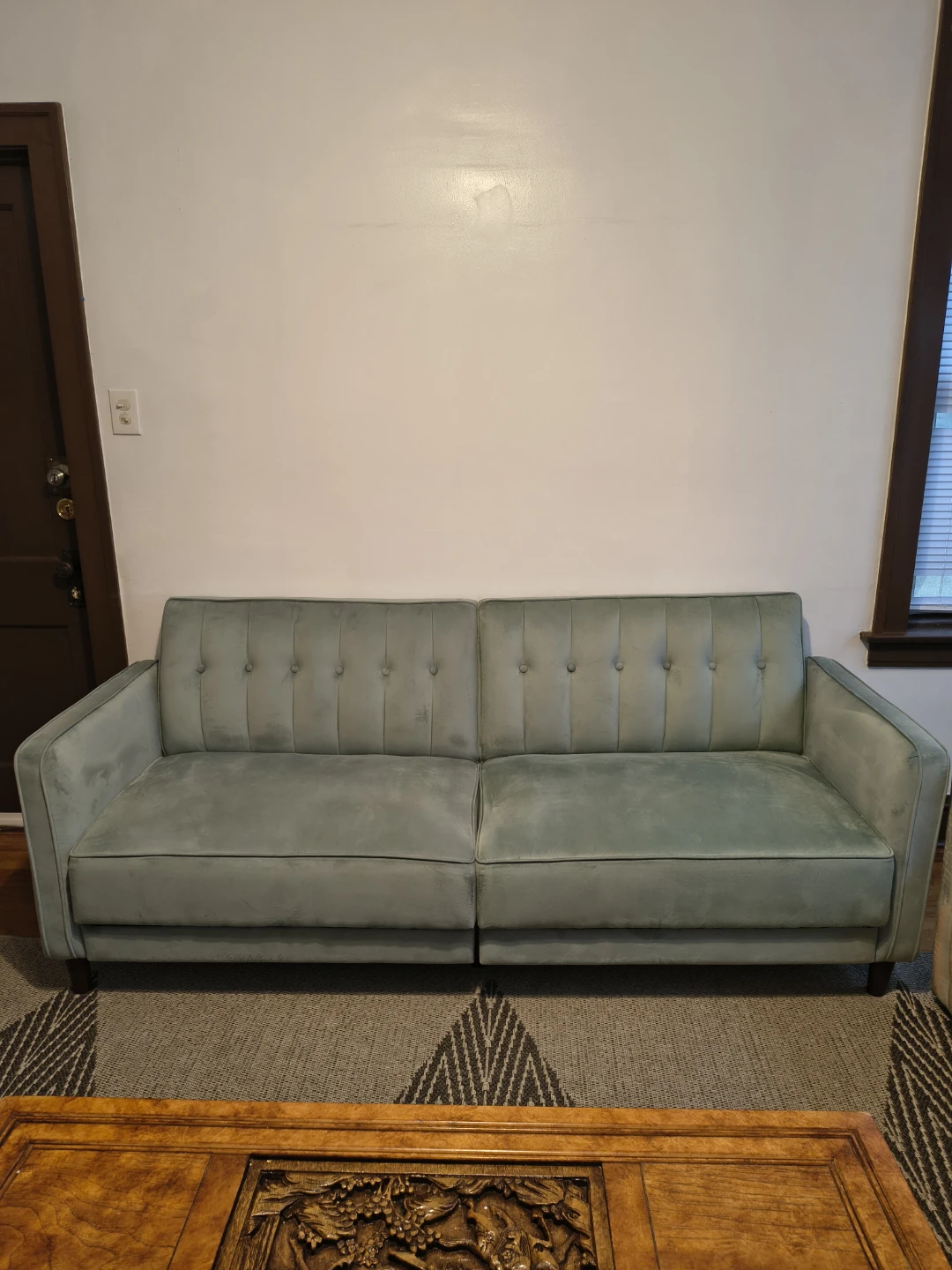Light Green Velvet Futon Sofa - photo 2