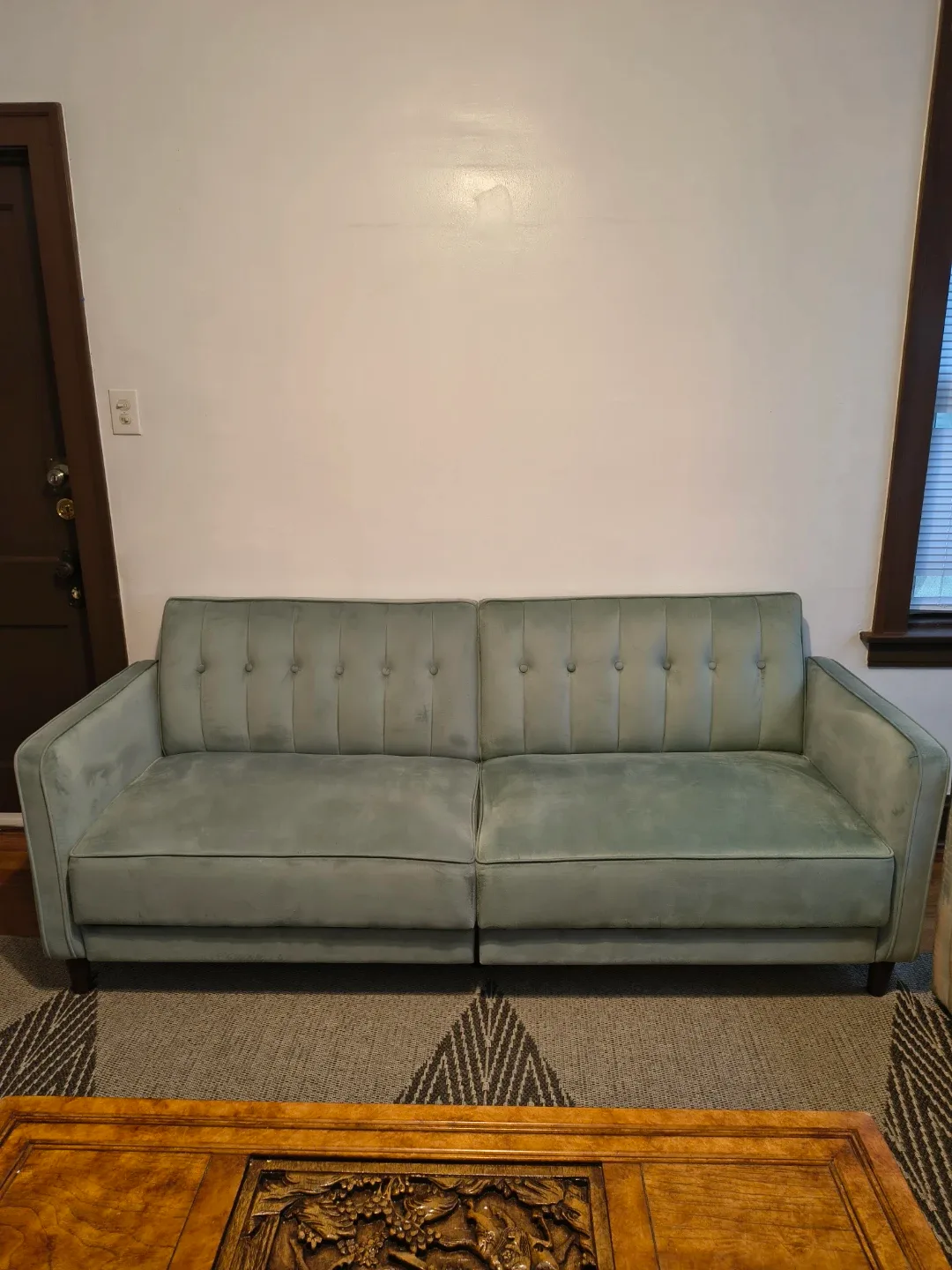 Light Green Velvet Futon Sofa - photo 2