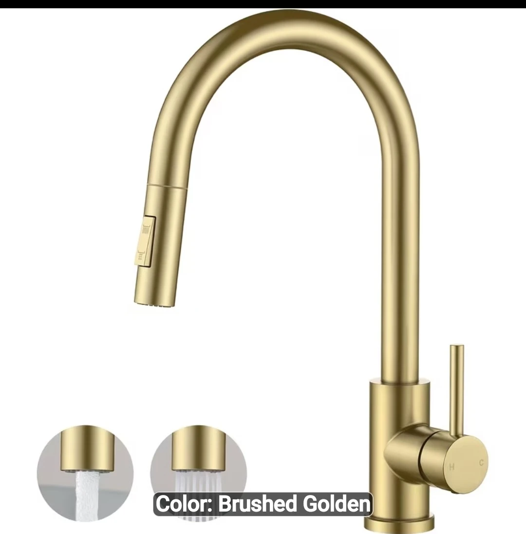 Brushed Golden Pull-Down Kitchen Faucet - photo 2