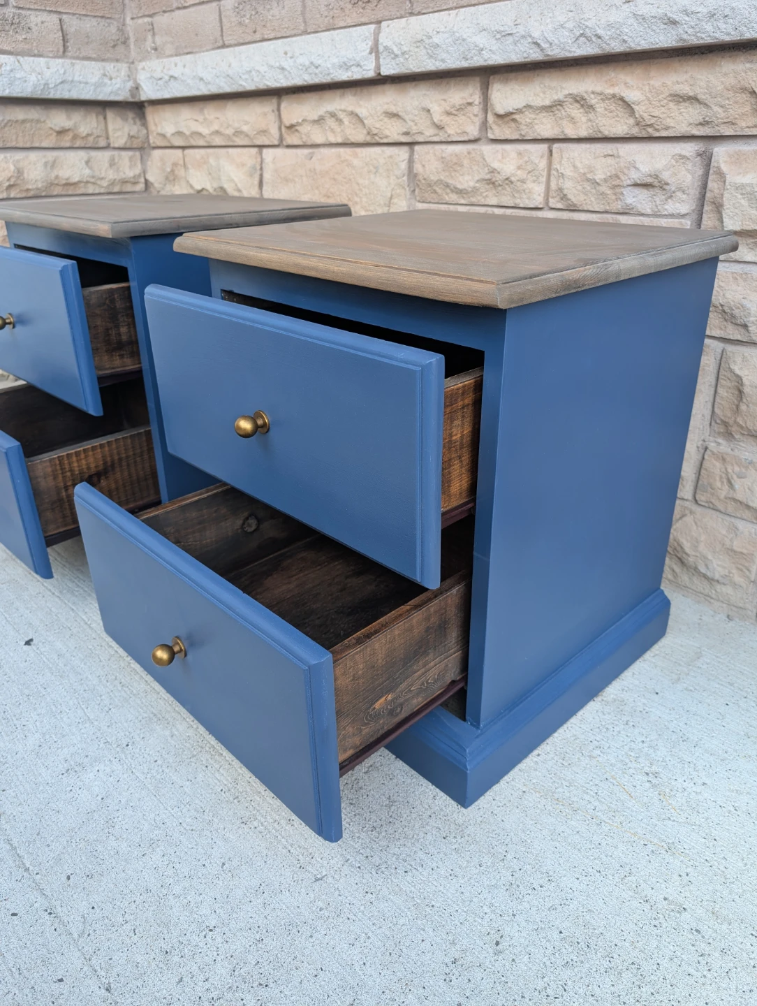 Pair of Blue Nightstands with Wooden Tops - photo 4