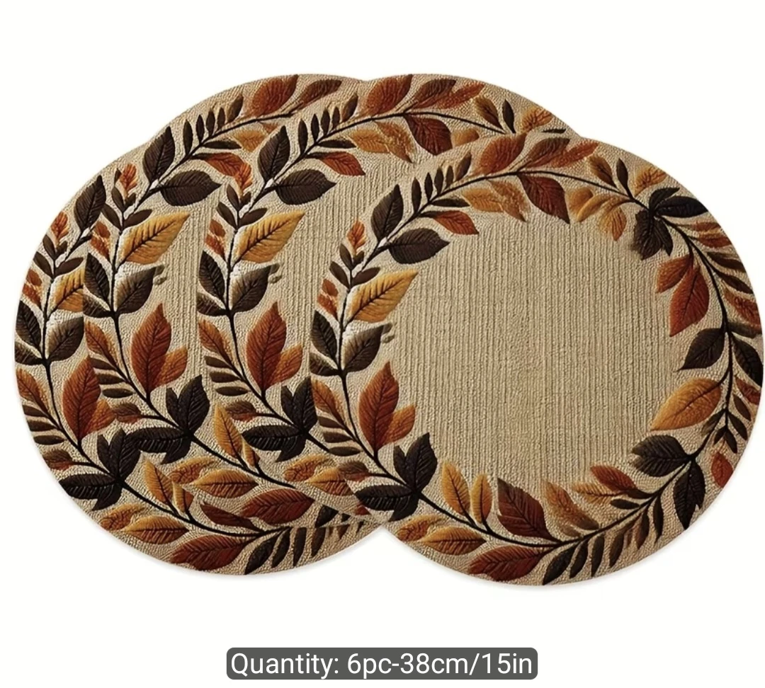 6 Piece Round Placemats - Leaf Design