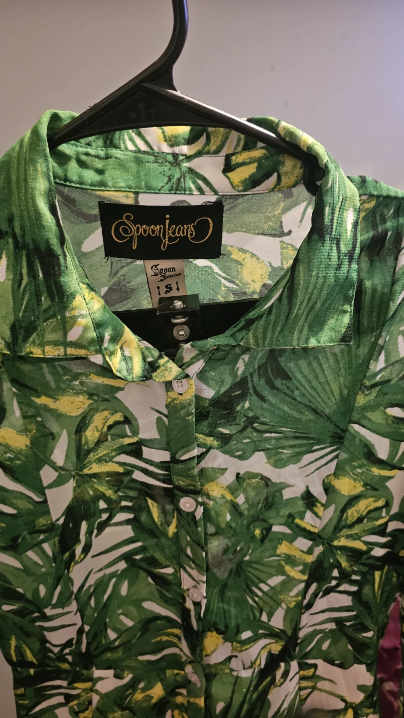 Spoon Jeans Green Tropical Leaf Print Shirt Dress - photo 4