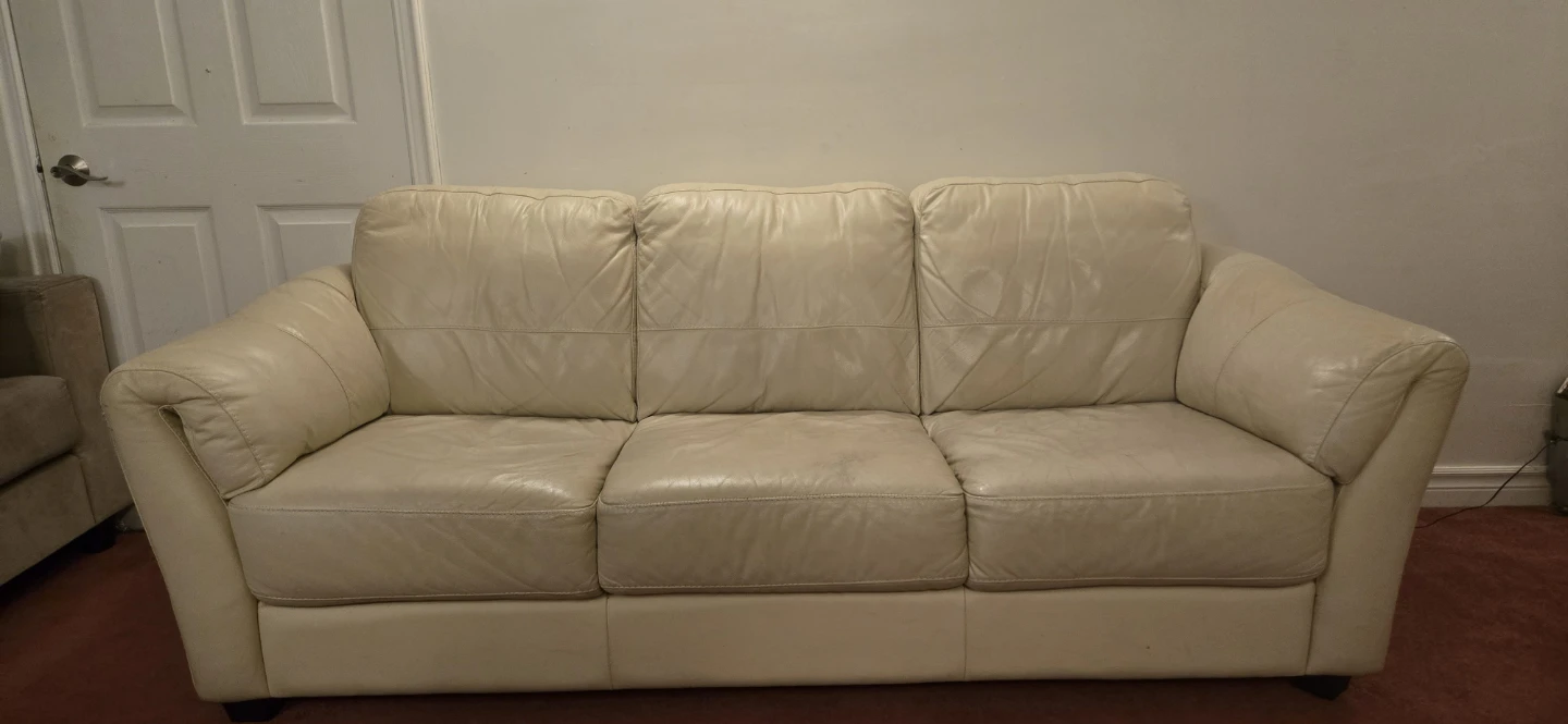 Cream Leather 3-Seater Sofa