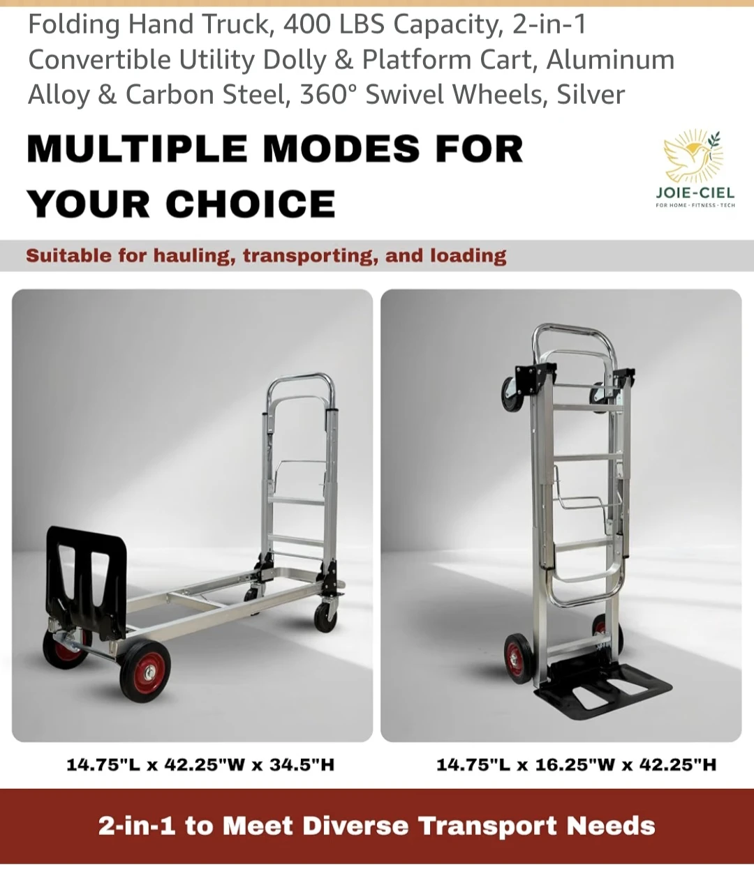 Joie-Ciel 2-in-1 Folding Hand Truck Dolly - photo 3