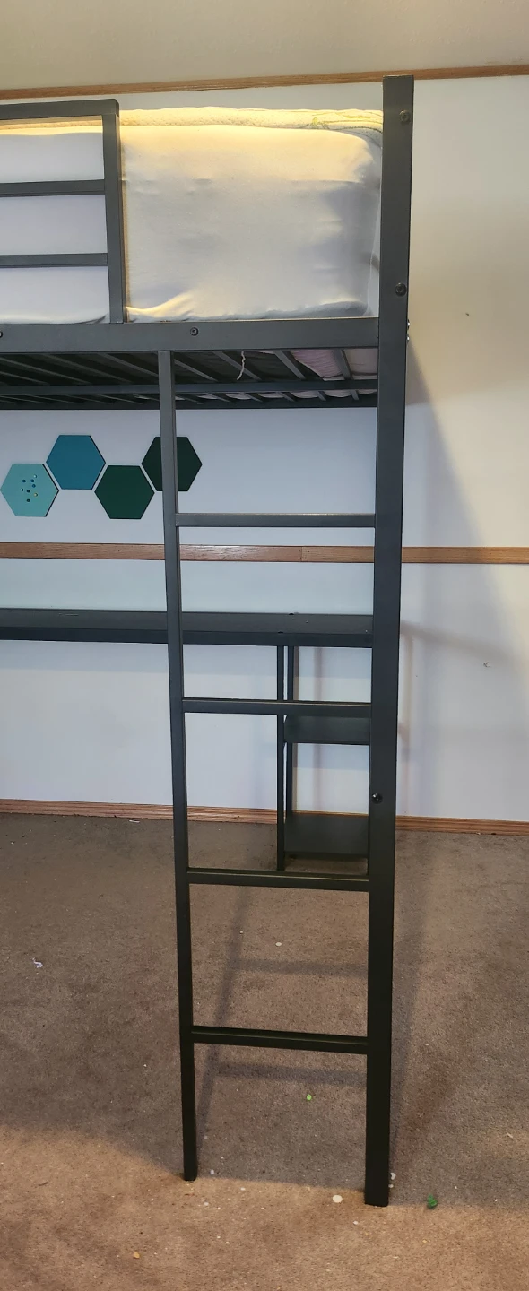 Black Metal Loft Bed with Built-in Desk and Shelving - photo 4