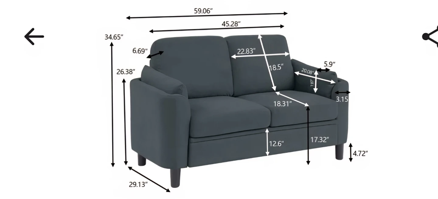 Dark Grey Two-Seater Sofa NIB