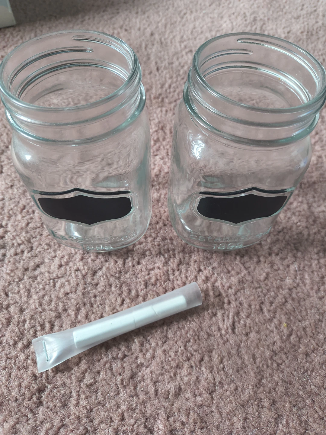 Two chalkboard Glass Mason Jars🏈
