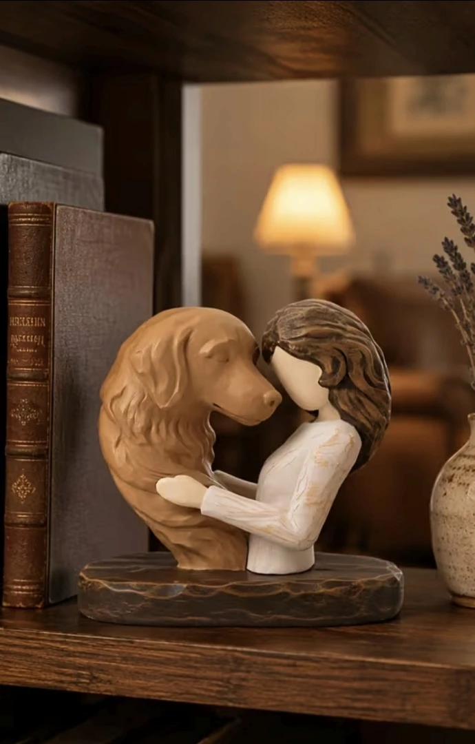 Dog & Girl Heart-Shaped Resin Figurine – Décor Paperweight *new - photo 3