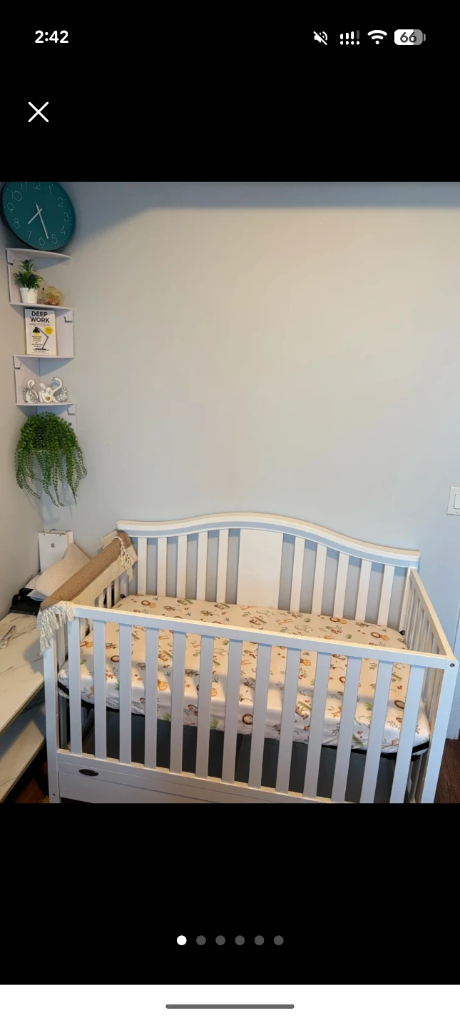 Graco white convertible crib with storage drawer