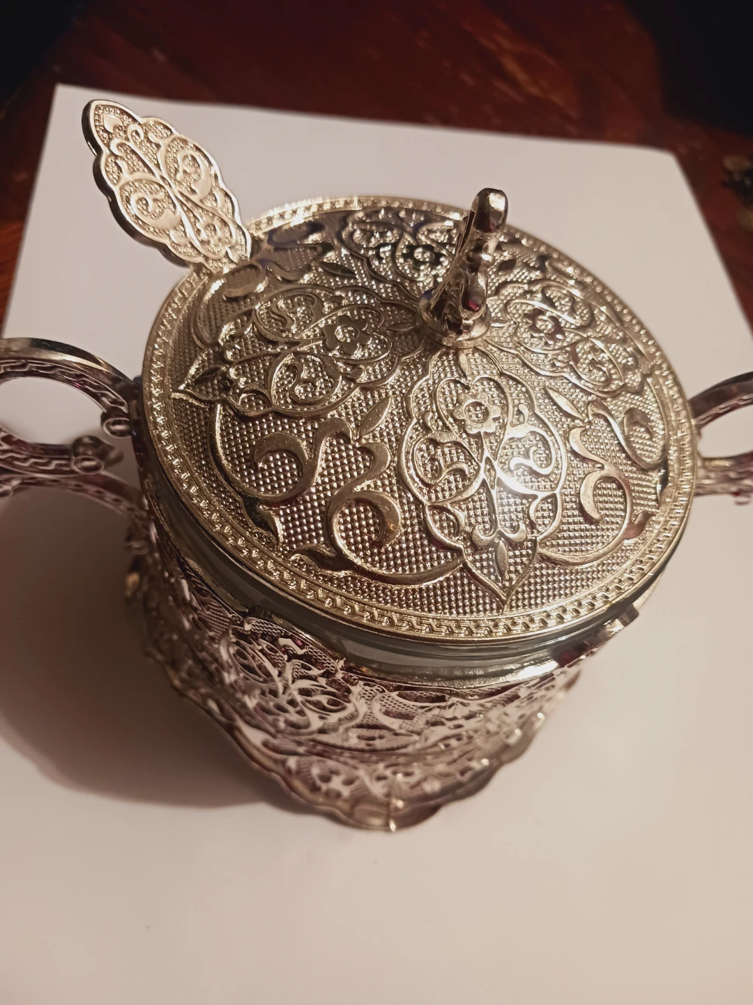 New !!  Silver-Tone Sugar Bowl with Spoon - photo 3