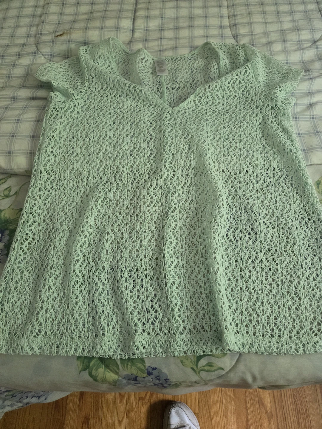Mint Green Crochet Short-Sleeve Top