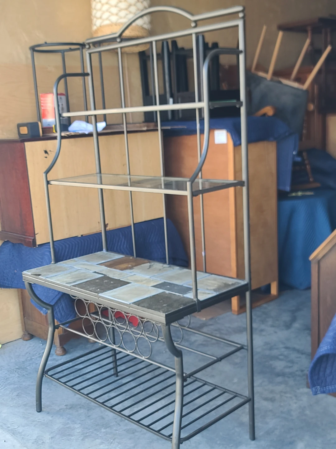 Large Metal Baker's Rack with Slate Tile Top and Wine Storage - photo 5