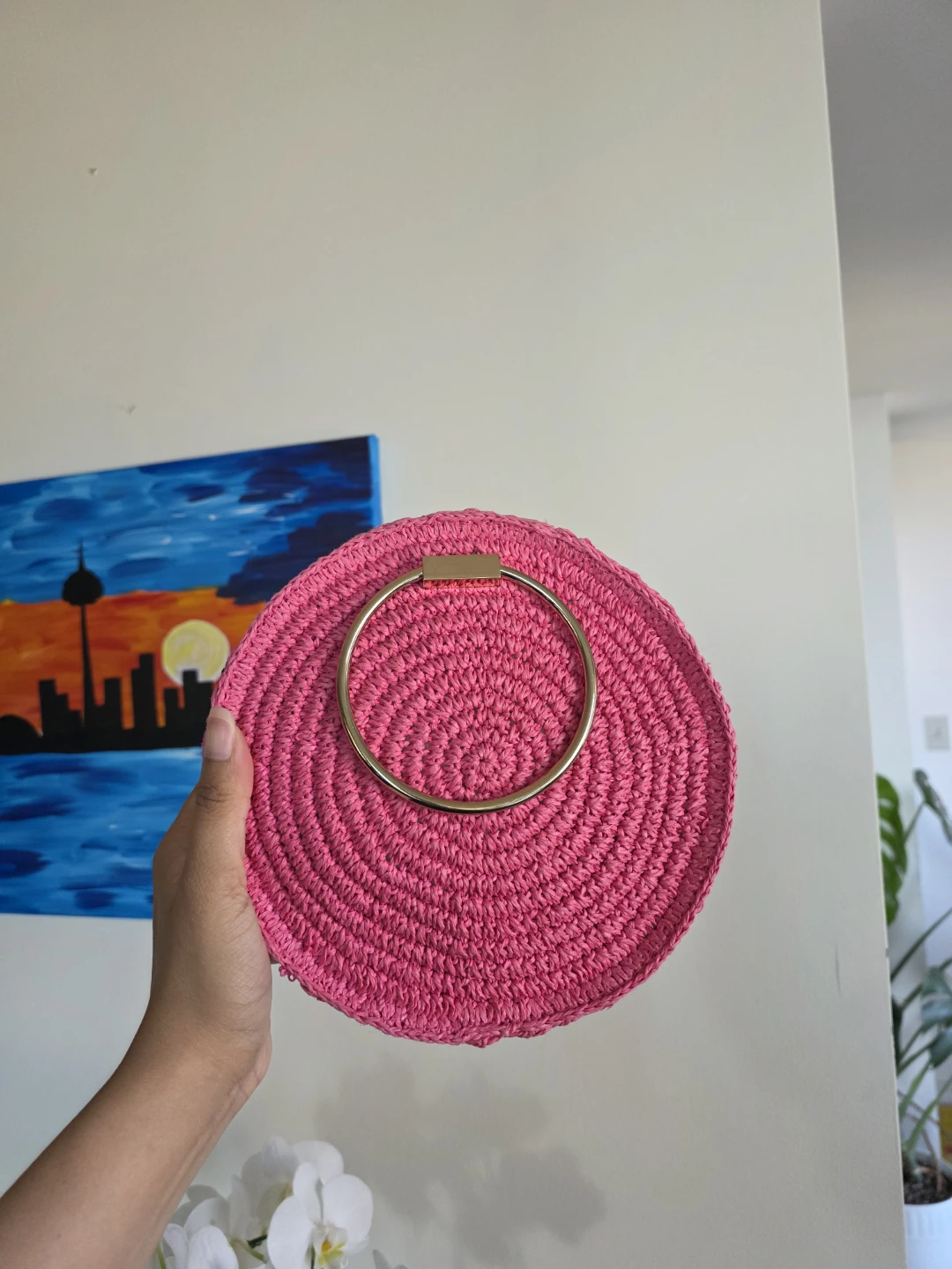 New Pink Round Straw Handbag - photo 3