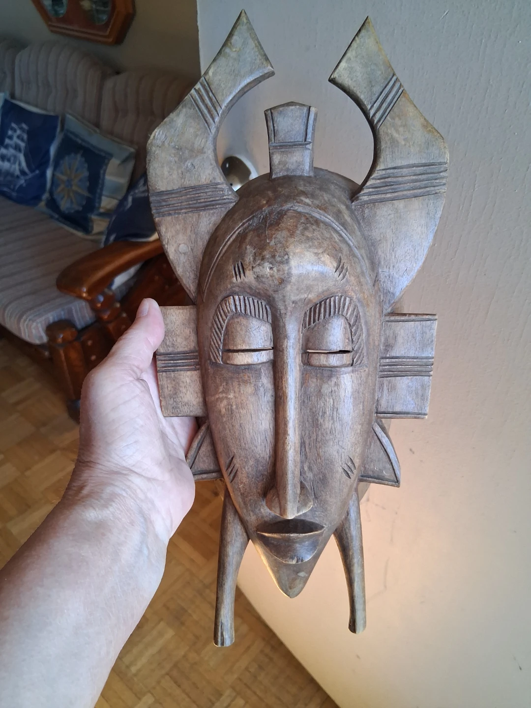 Hand-carved  wooden tribal wall mask