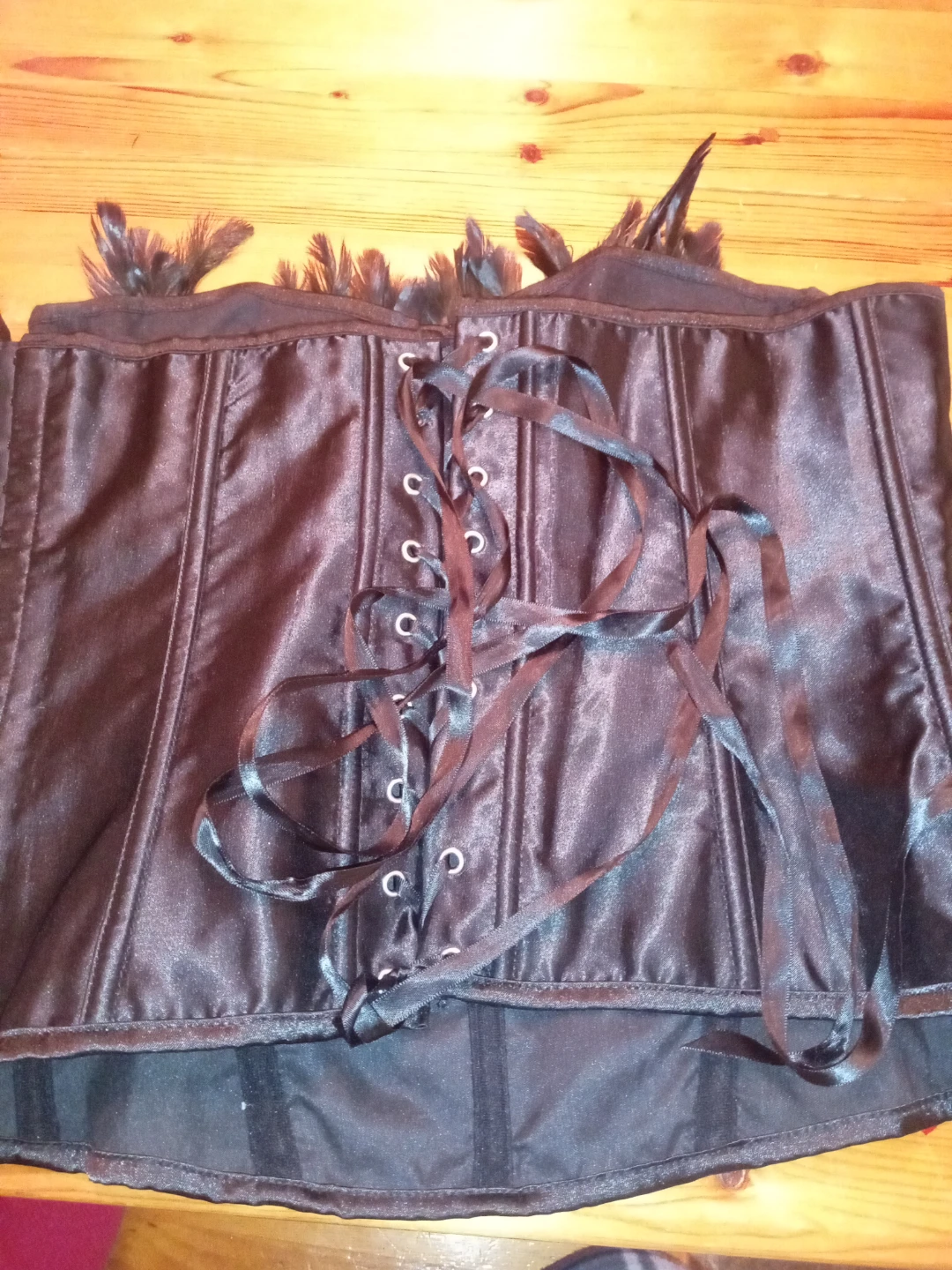 Black Corset with Peacock Panel and Feather Trim - photo 2