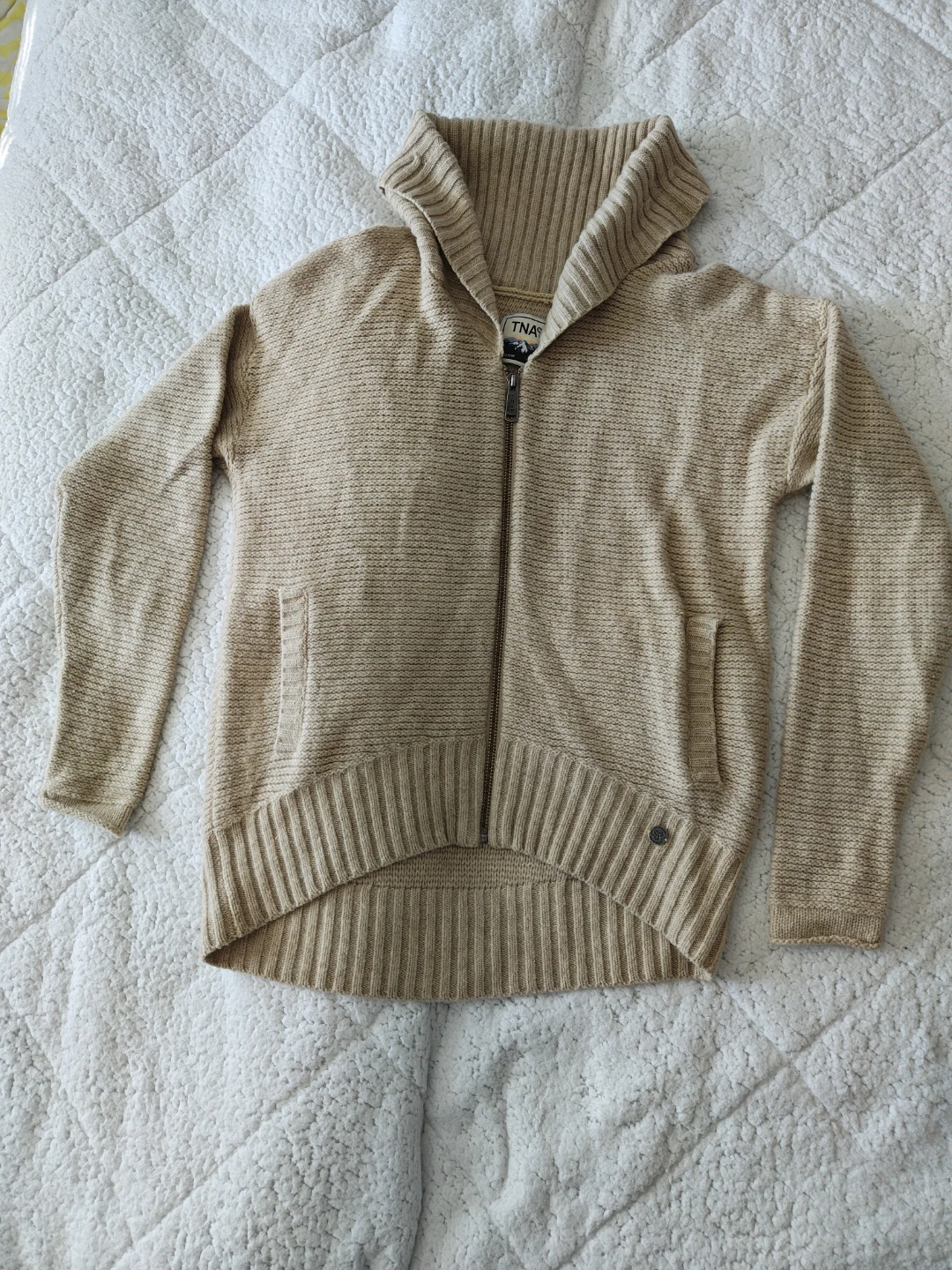 TNA Beige Zip-Up Knit Sweater