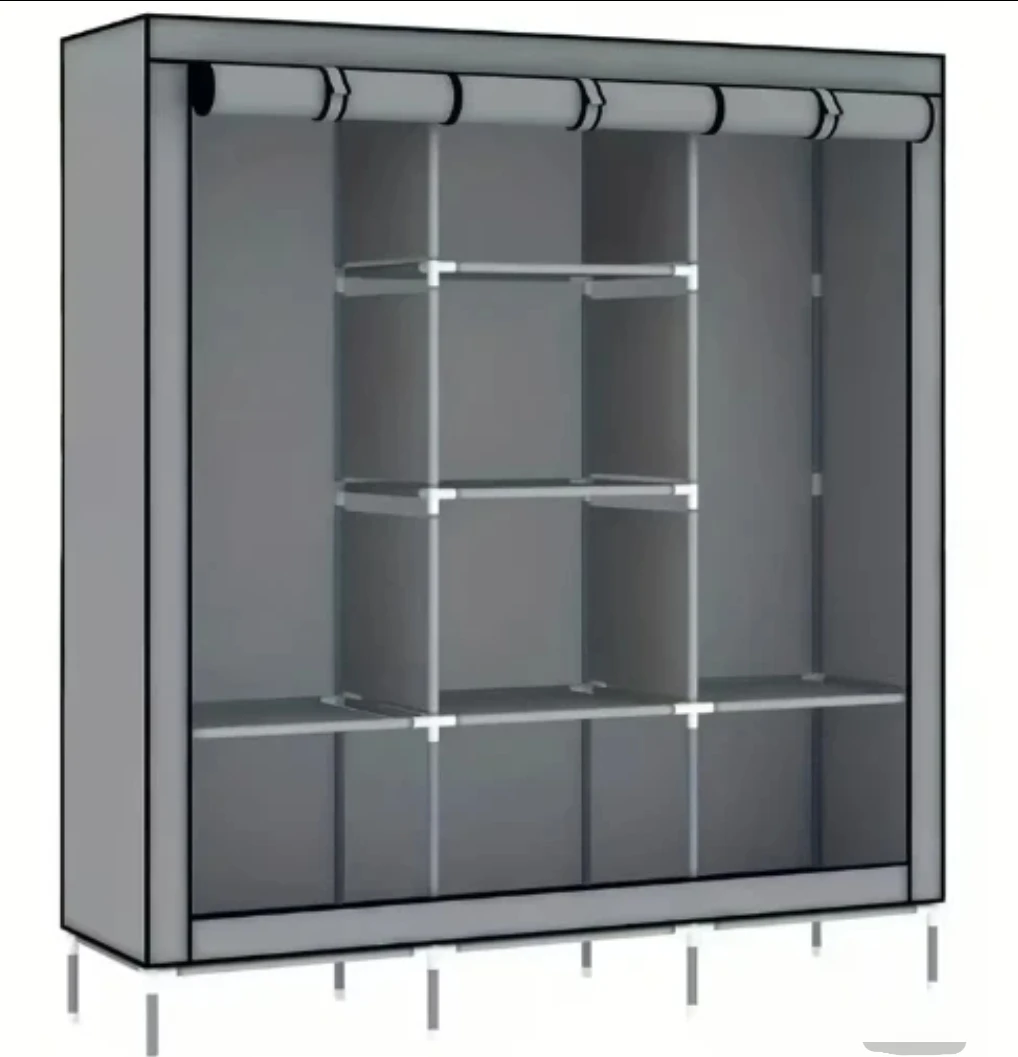 Grey Fabric Wardrobe with Shelves